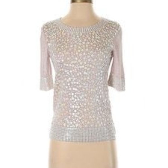Rondina Sequin Beaded Metallic Knit Top Lavender Sz XS - Picture 1 of 10